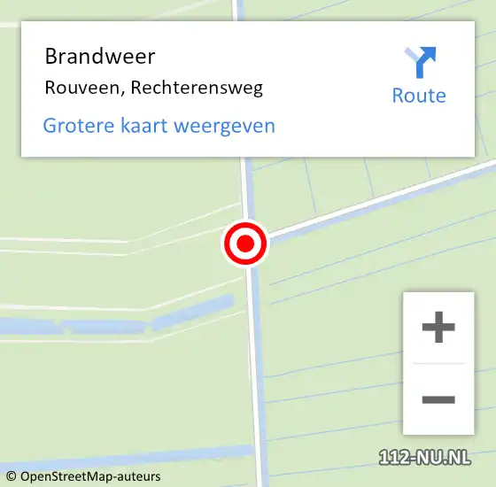 Locatie op kaart van de 112 melding: Brandweer Rouveen, Rechterensweg op 30 augustus 2017 15:51