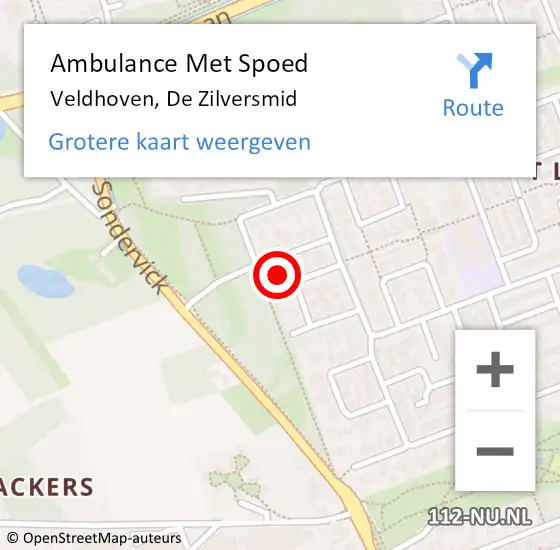 Locatie op kaart van de 112 melding: Ambulance Met Spoed Naar Veldhoven, De Zilversmid op 30 augustus 2017 17:23