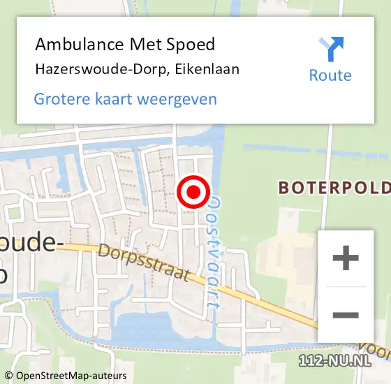 Locatie op kaart van de 112 melding: Ambulance Met Spoed Naar Hazerswoude-Dorp, Eikenlaan op 30 augustus 2017 17:31