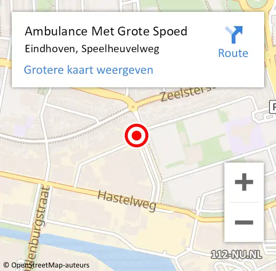 Locatie op kaart van de 112 melding: Ambulance Met Grote Spoed Naar Eindhoven, Speelheuvelweg op 30 augustus 2017 18:14