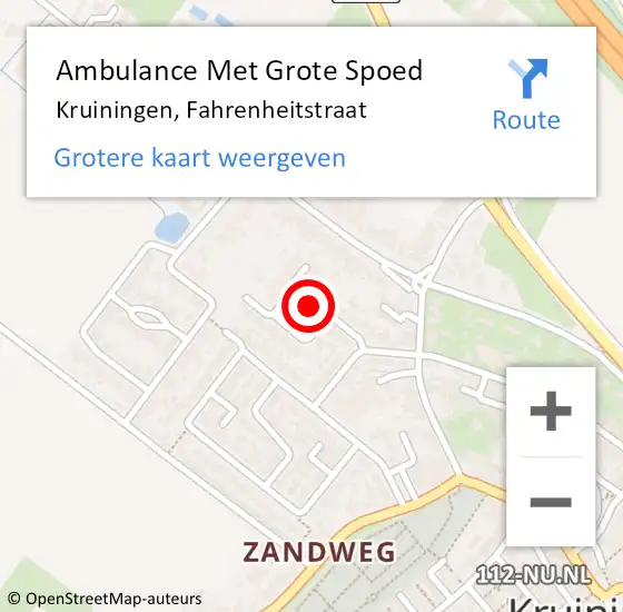 Locatie op kaart van de 112 melding: Ambulance Met Grote Spoed Naar Kruiningen, Fahrenheitstraat op 30 augustus 2017 19:21