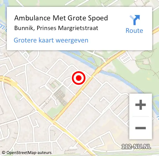 Locatie op kaart van de 112 melding: Ambulance Met Grote Spoed Naar Bunnik, Prinses Margrietstraat op 30 augustus 2017 19:46