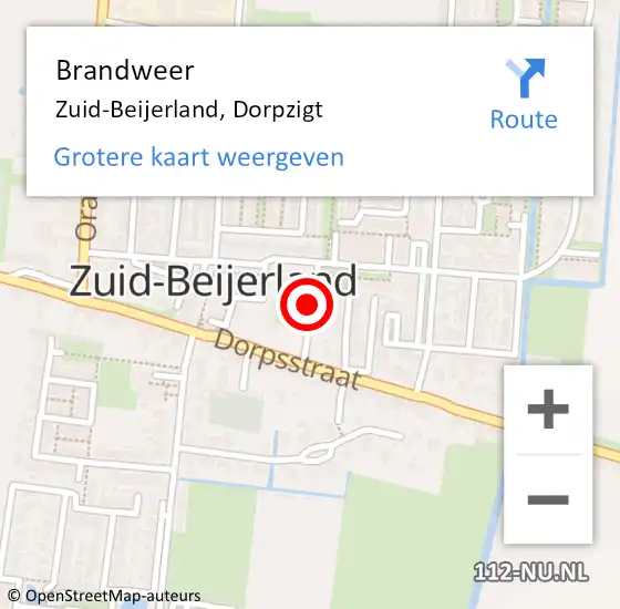 Locatie op kaart van de 112 melding: Brandweer Zuid-Beijerland, Dorpzigt op 30 augustus 2017 19:49