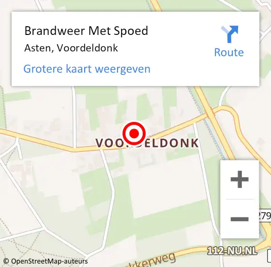 Locatie op kaart van de 112 melding: Brandweer Met Spoed Naar Asten, Voordeldonk op 30 augustus 2017 19:52