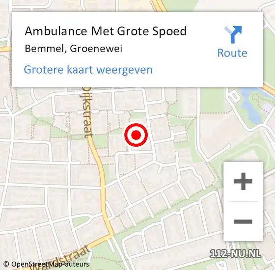 Locatie op kaart van de 112 melding: Ambulance Met Grote Spoed Naar Bemmel, Groenewei op 30 augustus 2017 20:50