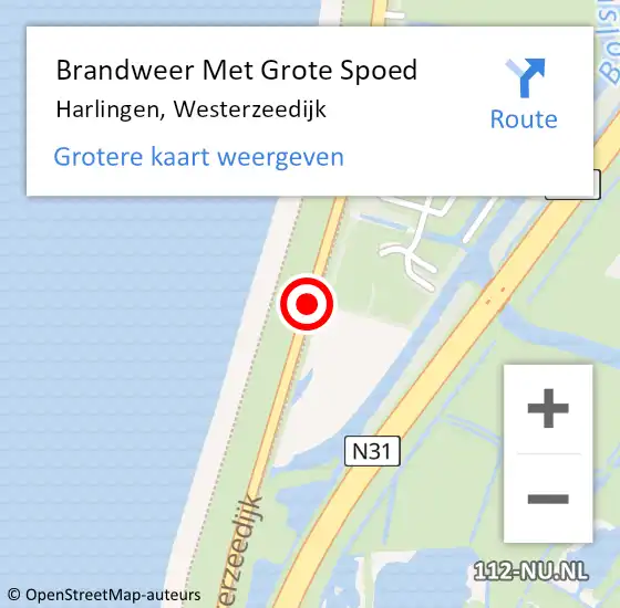 Locatie op kaart van de 112 melding: Brandweer Met Grote Spoed Naar Harlingen, Westerzeedijk op 30 augustus 2017 20:53