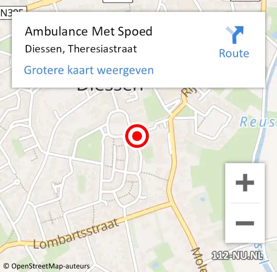 Locatie op kaart van de 112 melding: Ambulance Met Spoed Naar Diessen, Theresiastraat op 30 augustus 2017 21:24