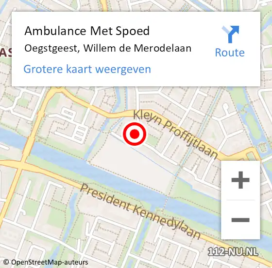 Locatie op kaart van de 112 melding: Ambulance Met Spoed Naar Oegstgeest, Willem de Merodelaan op 30 augustus 2017 22:17