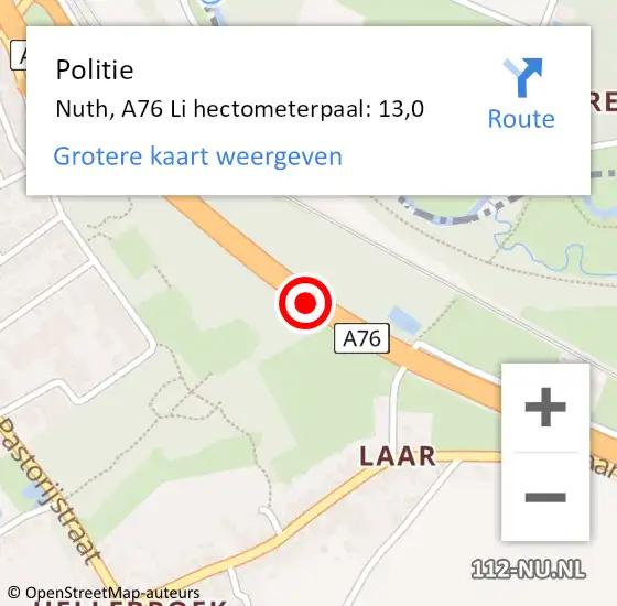 Locatie op kaart van de 112 melding: Politie Nuth, A76 R hectometerpaal: 12,5 op 30 augustus 2017 23:14