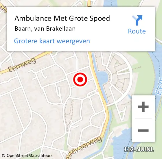 Locatie op kaart van de 112 melding: Ambulance Met Grote Spoed Naar Baarn, van Brakellaan op 31 augustus 2017 02:24