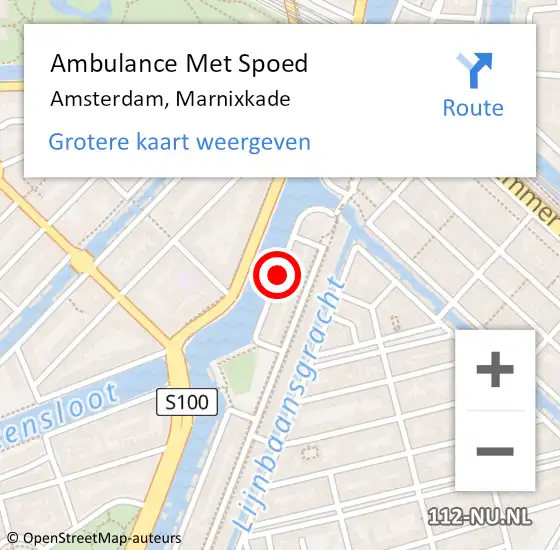 Locatie op kaart van de 112 melding: Ambulance Met Spoed Naar Amsterdam, Marnixkade op 31 augustus 2017 05:09