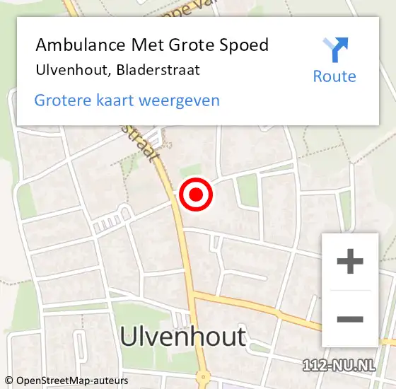 Locatie op kaart van de 112 melding: Ambulance Met Grote Spoed Naar Ulvenhout, Bladerstraat op 31 augustus 2017 05:33