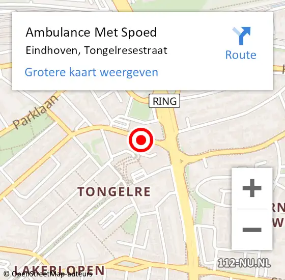 Locatie op kaart van de 112 melding: Ambulance Met Spoed Naar Eindhoven, Tongelresestraat op 31 augustus 2017 10:06