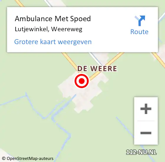 Locatie op kaart van de 112 melding: Ambulance Met Spoed Naar Lutjewinkel, Weereweg op 31 augustus 2017 11:26