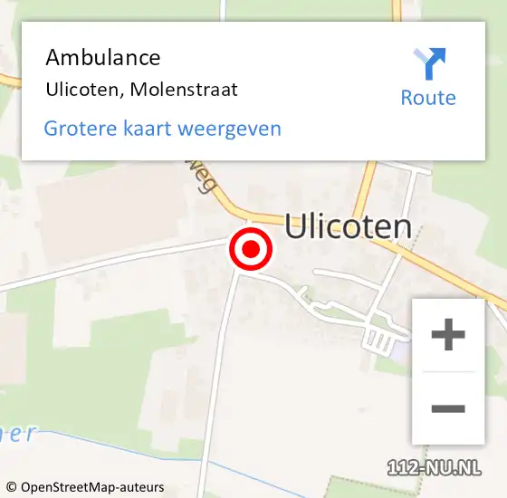 Locatie op kaart van de 112 melding: Ambulance Ulicoten, Molenstraat op 31 augustus 2017 12:04