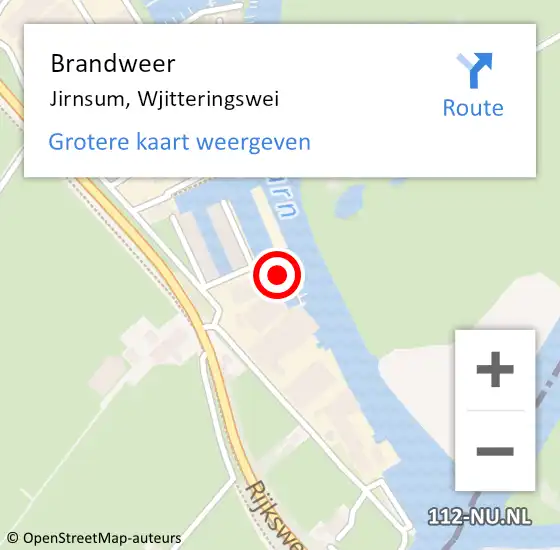 Locatie op kaart van de 112 melding: Brandweer Jirnsum, Wjitteringswei op 31 augustus 2017 12:23