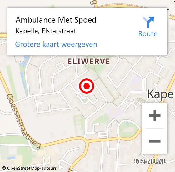 Locatie op kaart van de 112 melding: Ambulance Met Spoed Naar Kapelle, Elstarstraat op 31 augustus 2017 13:27