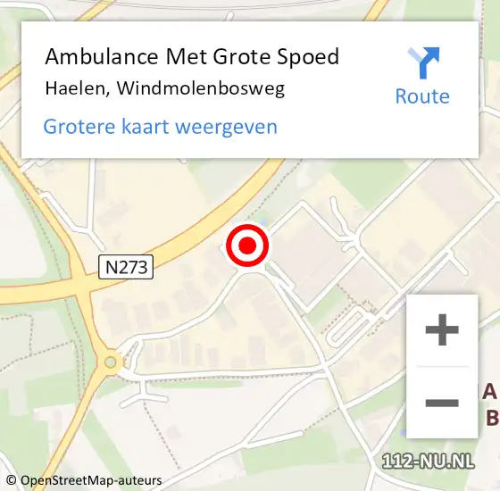 Locatie op kaart van de 112 melding: Ambulance Met Grote Spoed Naar Haelen, Windmolenbosweg op 31 augustus 2017 13:42