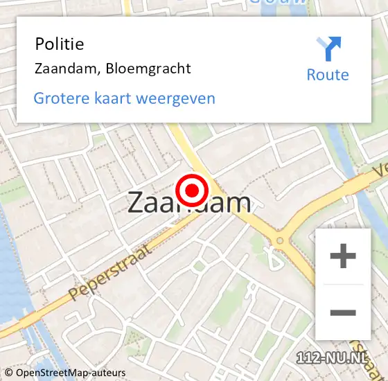 Locatie op kaart van de 112 melding: Politie Zaandam, Bloemgracht op 31 augustus 2017 13:55