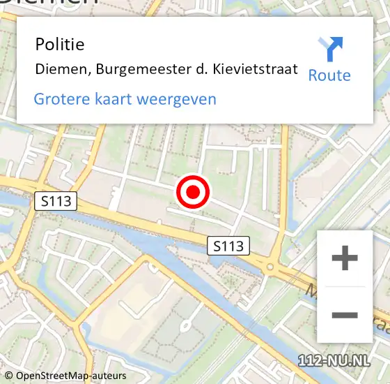 Locatie op kaart van de 112 melding: Politie Diemen, Burgemeester d. Kievietstraat op 31 augustus 2017 14:38