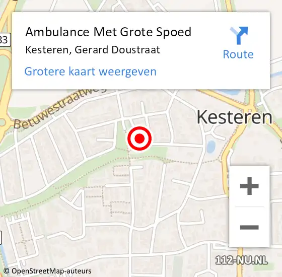 Locatie op kaart van de 112 melding: Ambulance Met Grote Spoed Naar Kesteren, Gerard Doustraat op 31 augustus 2017 14:45