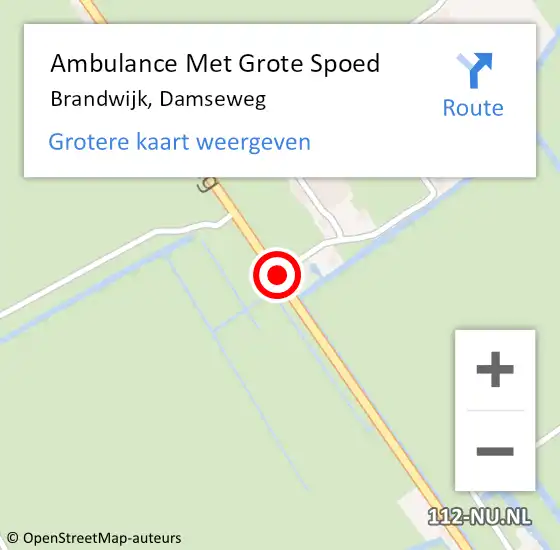 Locatie op kaart van de 112 melding: Ambulance Met Grote Spoed Naar Brandwijk, Damseweg op 31 augustus 2017 14:49