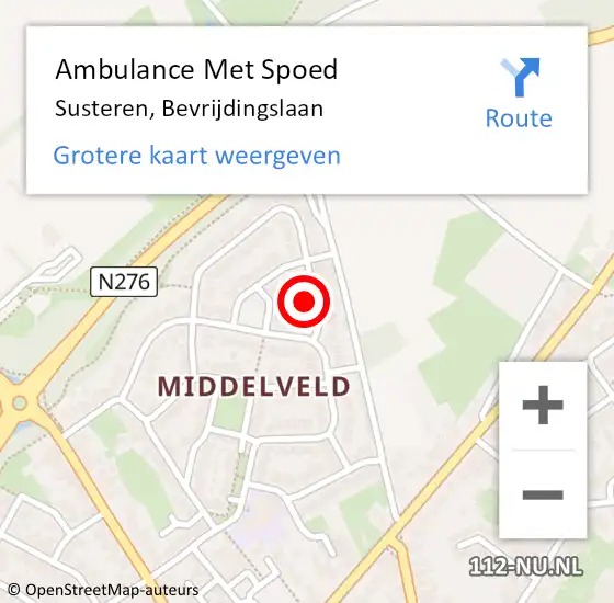 Locatie op kaart van de 112 melding: Ambulance Met Spoed Naar Susteren, Bevrijdingslaan op 31 augustus 2017 15:03