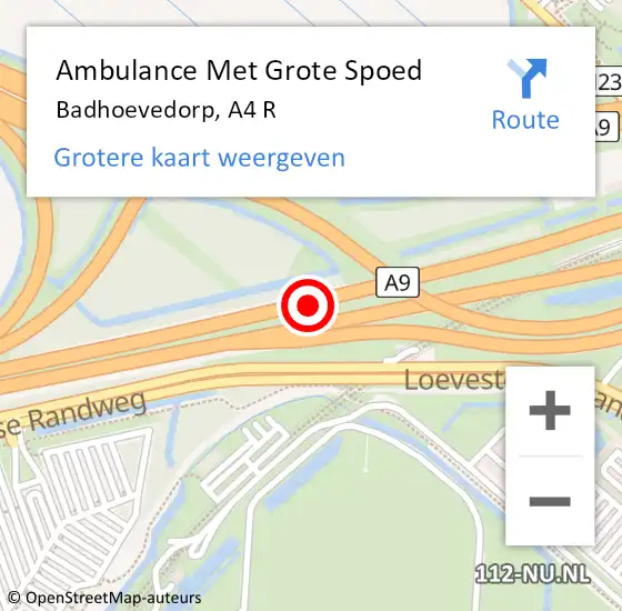 Locatie op kaart van de 112 melding: Ambulance Met Grote Spoed Naar Badhoevedorp, A4 R op 31 augustus 2017 15:17