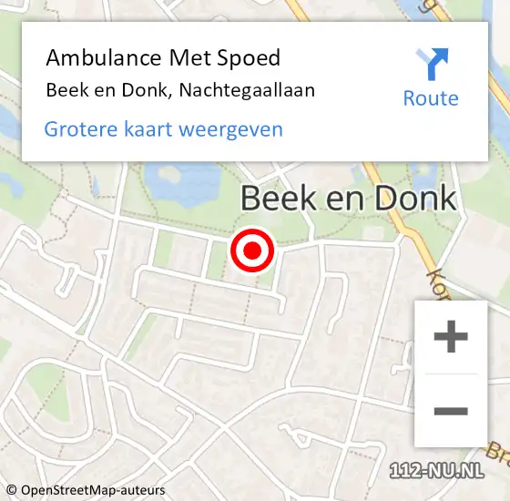Locatie op kaart van de 112 melding: Ambulance Met Spoed Naar Beek en Donk, Nachtegaallaan op 31 augustus 2017 16:14
