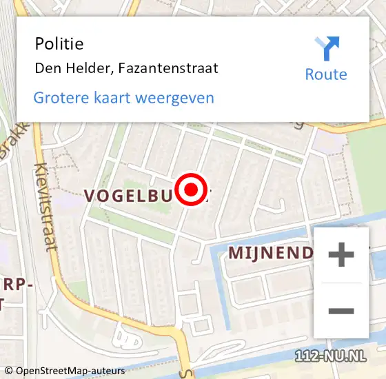 Locatie op kaart van de 112 melding: Politie Den Helder, Fazantenstraat op 31 augustus 2017 17:01