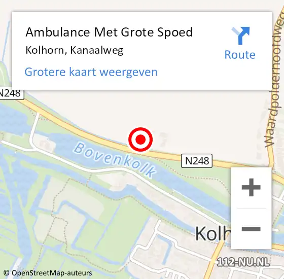 Locatie op kaart van de 112 melding: Ambulance Met Grote Spoed Naar Kolhorn, Kanaalweg op 31 augustus 2017 17:02
