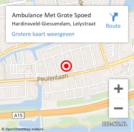 Locatie op kaart van de 112 melding: Ambulance Met Grote Spoed Naar Hardinxveld-Giessendam, Lelystraat op 31 augustus 2017 17:30