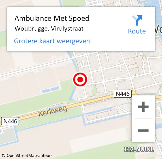 Locatie op kaart van de 112 melding: Ambulance Met Spoed Naar Woubrugge, Virulystraat op 31 augustus 2017 17:46