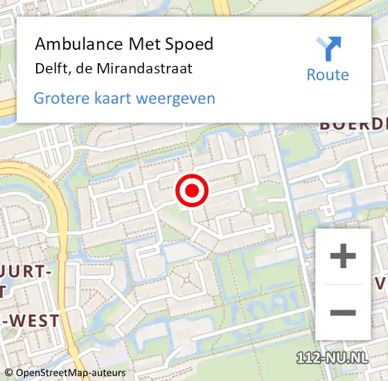 Locatie op kaart van de 112 melding: Ambulance Met Spoed Naar Delft, de Mirandastraat op 31 augustus 2017 17:48