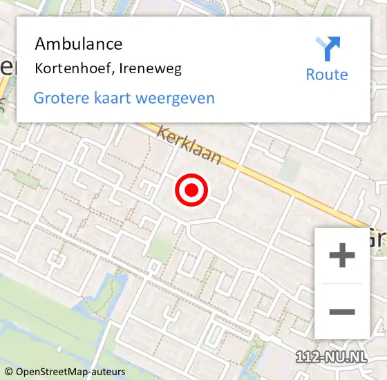 Locatie op kaart van de 112 melding: Ambulance Kortenhoef, Ireneweg op 31 januari 2014 08:54