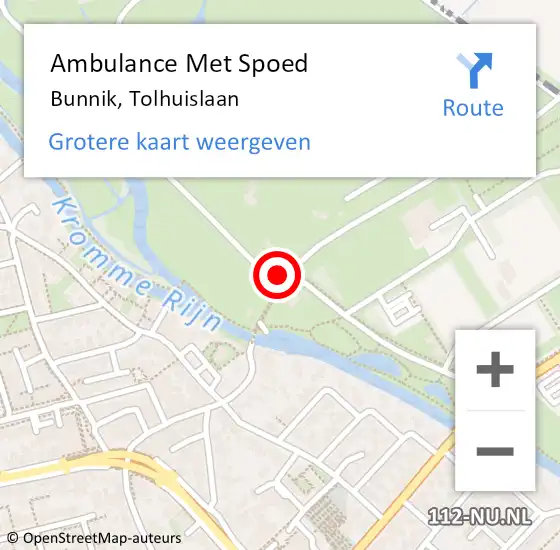 Locatie op kaart van de 112 melding: Ambulance Met Spoed Naar Bunnik, Tolhuislaan op 31 augustus 2017 22:37