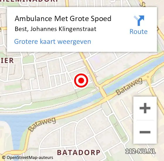 Locatie op kaart van de 112 melding: Ambulance Met Grote Spoed Naar Best, Johannes Klingenstraat op 31 augustus 2017 22:46