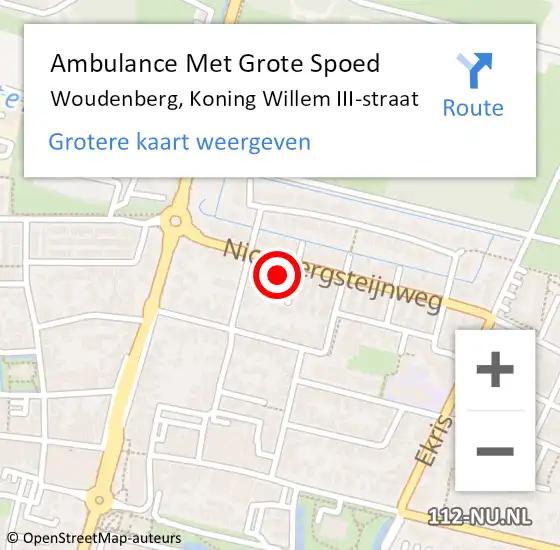 Locatie op kaart van de 112 melding: Ambulance Met Grote Spoed Naar Woudenberg, Koning Willem III-straat op 1 september 2017 03:40