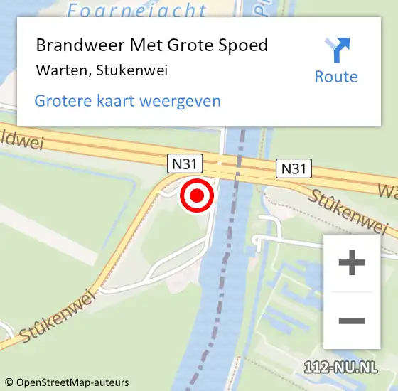 Locatie op kaart van de 112 melding: Brandweer Met Grote Spoed Naar Warten, Stukenwei op 1 september 2017 06:44