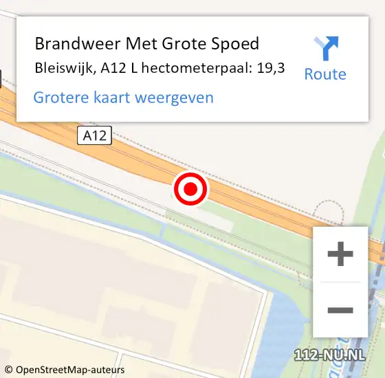 Locatie op kaart van de 112 melding: Brandweer Met Grote Spoed Naar Bleiswijk, A12 L hectometerpaal: 20,1 op 1 september 2017 07:09