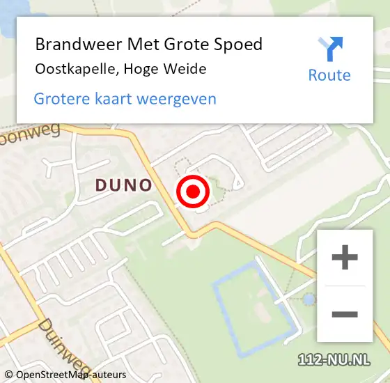 Locatie op kaart van de 112 melding: Brandweer Met Grote Spoed Naar Oostkapelle, Hoge Weide op 1 september 2017 07:33