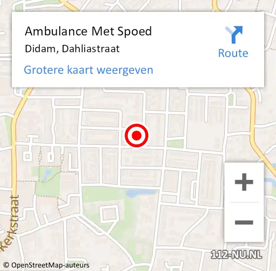 Locatie op kaart van de 112 melding: Ambulance Met Spoed Naar Didam, Dahliastraat op 1 september 2017 08:26