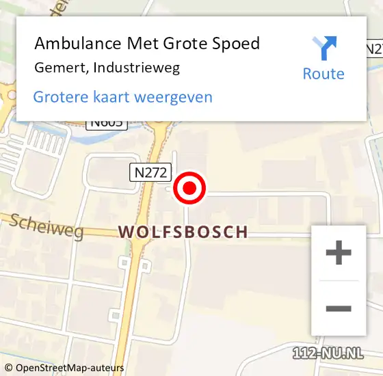 Locatie op kaart van de 112 melding: Ambulance Met Grote Spoed Naar Gemert, Industrieweg op 1 september 2017 08:29