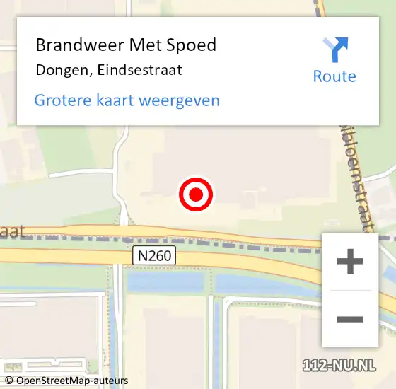 Locatie op kaart van de 112 melding: Brandweer Met Spoed Naar Dongen, Eindsestraat op 1 september 2017 09:06