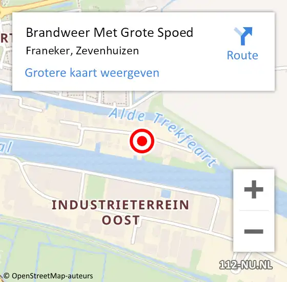 Locatie op kaart van de 112 melding: Brandweer Met Grote Spoed Naar Franeker, Zevenhuizen op 1 september 2017 10:31