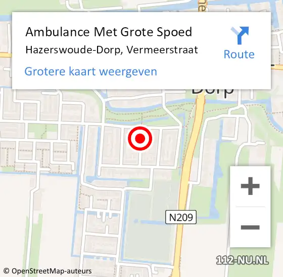 Locatie op kaart van de 112 melding: Ambulance Met Grote Spoed Naar Hazerswoude-Dorp, Vermeerstraat op 1 september 2017 10:35