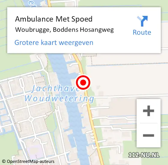 Locatie op kaart van de 112 melding: Ambulance Met Spoed Naar Woubrugge, Boddens Hosangweg op 1 september 2017 12:32