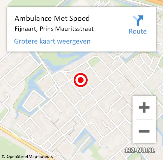 Locatie op kaart van de 112 melding: Ambulance Met Spoed Naar Fijnaart, Prins Mauritsstraat op 1 september 2017 12:33