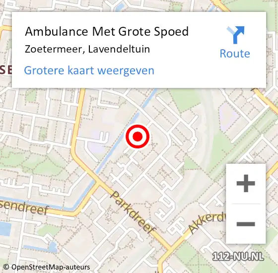 Locatie op kaart van de 112 melding: Ambulance Met Grote Spoed Naar Zoetermeer, Lavendeltuin op 1 september 2017 12:47