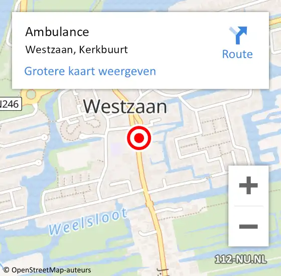 Locatie op kaart van de 112 melding: Ambulance Westzaan, Kerkbuurt op 1 september 2017 13:25